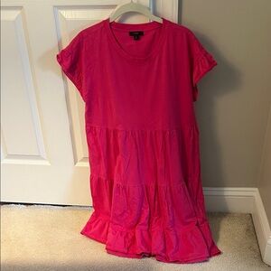 J. Crew Bright Pink Tiered Cotton Dress